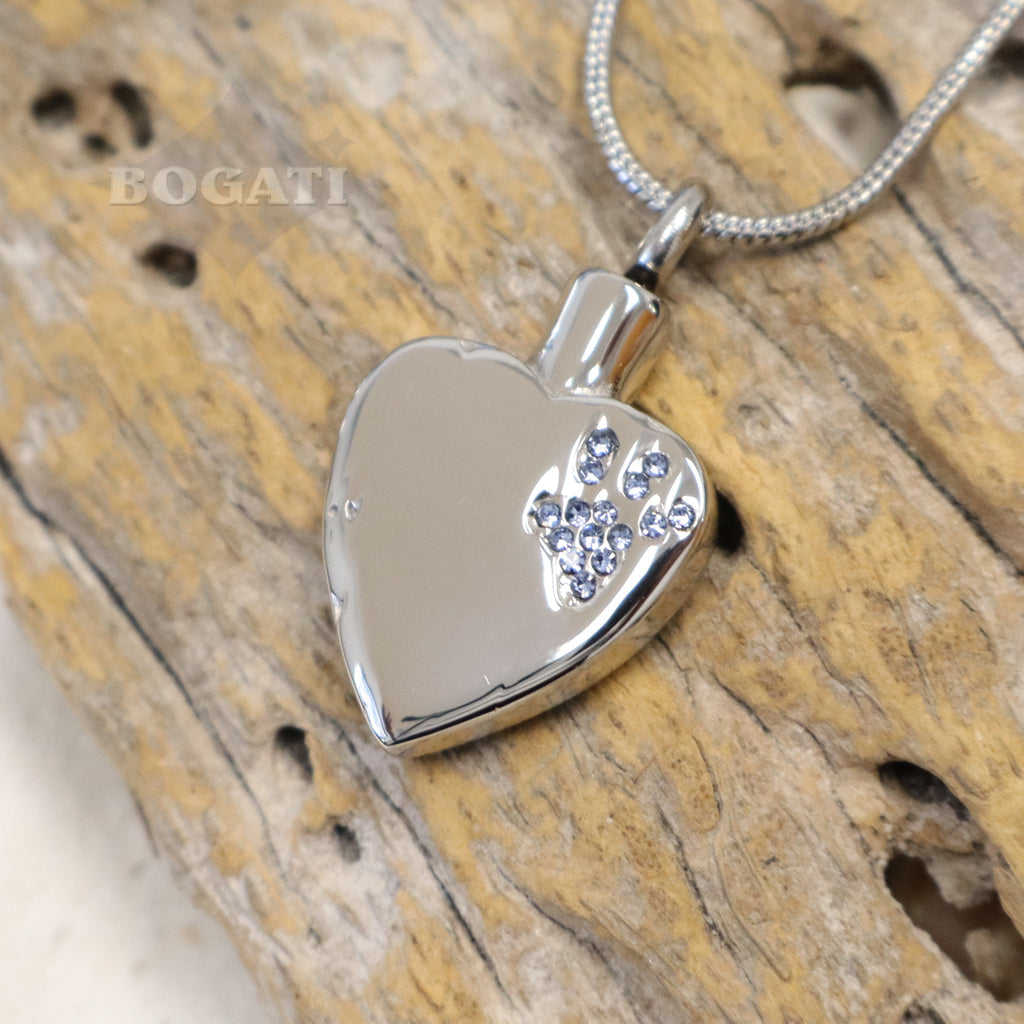 J-425 Sparkling Paw Print Heart - Pendant with Chain