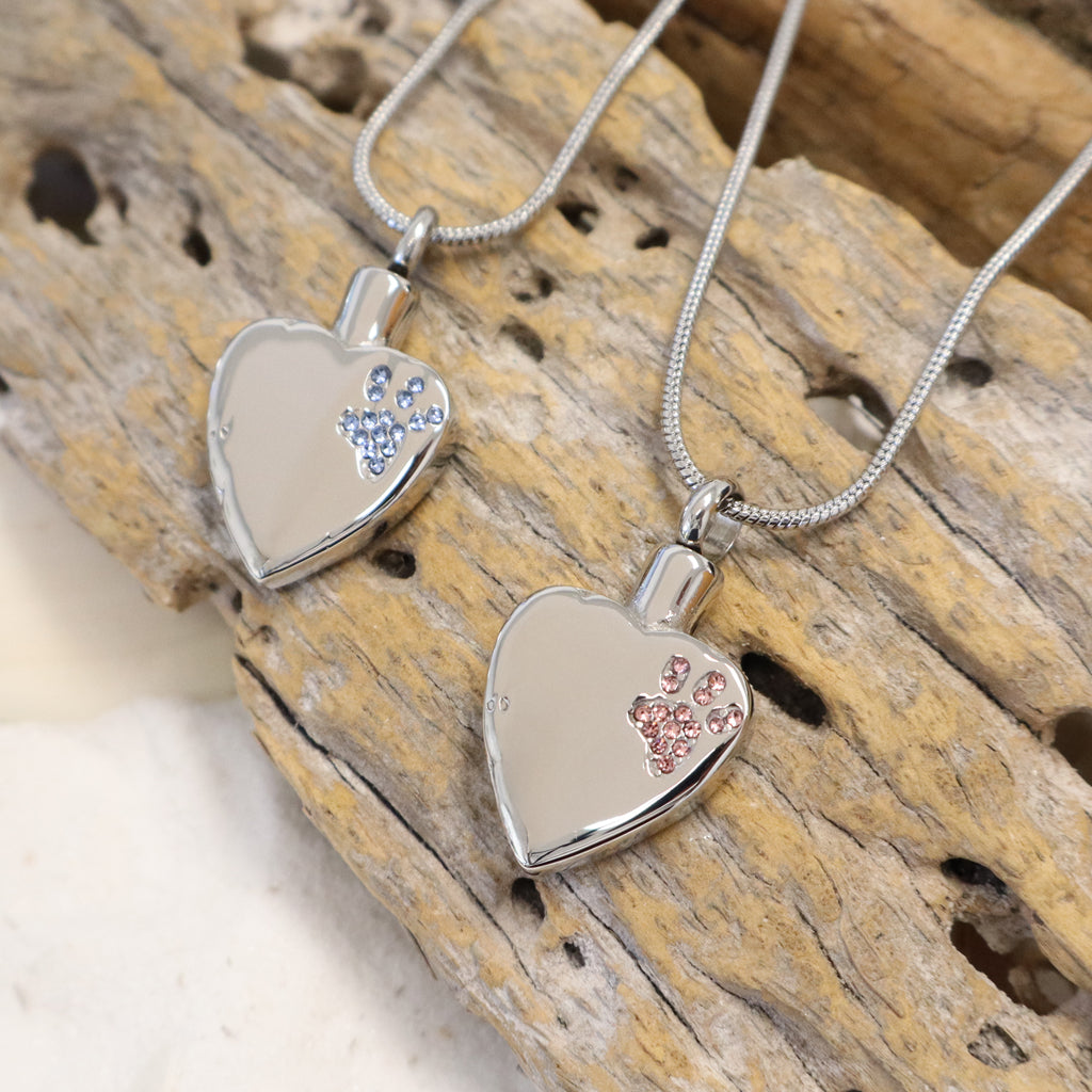 J-425 Sparkling Paw Print Heart - Pendant with Chain