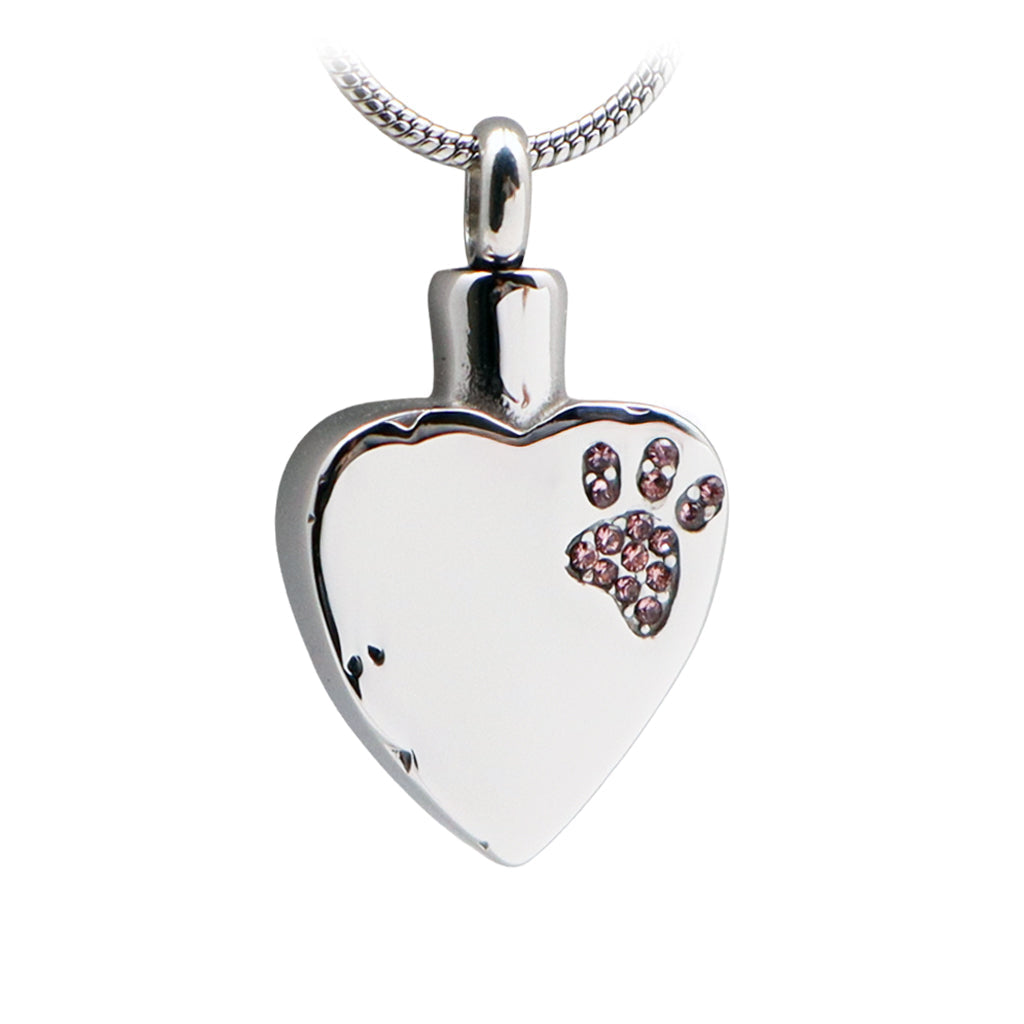 J-425 Sparkling Paw Print Heart - Pendant with Chain Pink
