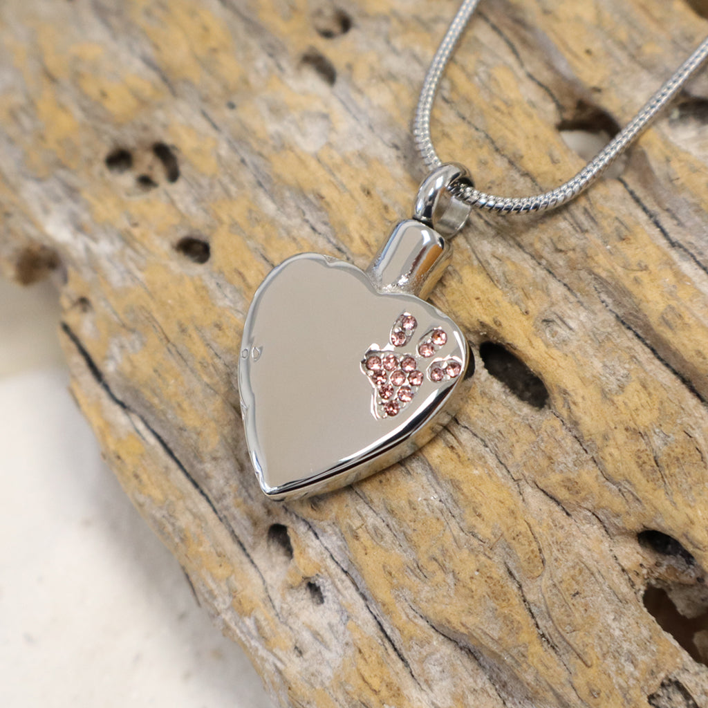J-425 Sparkling Paw Print Heart - Pendant with Chain