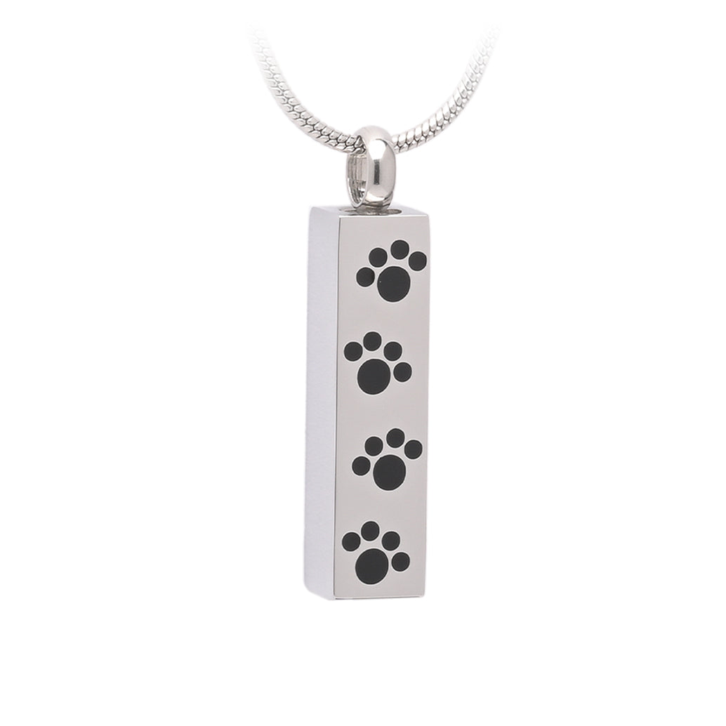 J 600 Bar with Four Paw Prints Silver tone Pendant with Chain