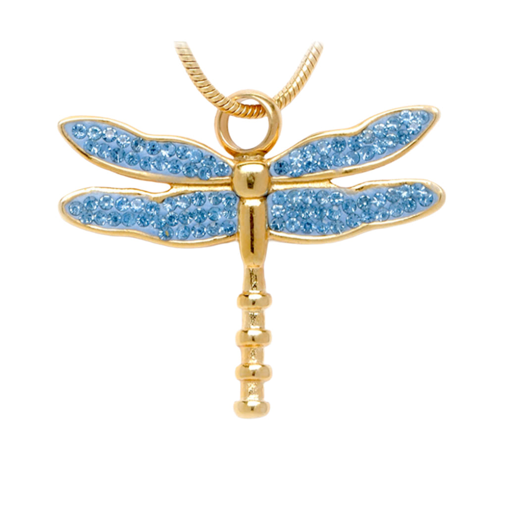 J-7149 - Winged Dragonfly - Pendant with Chain Light Blue