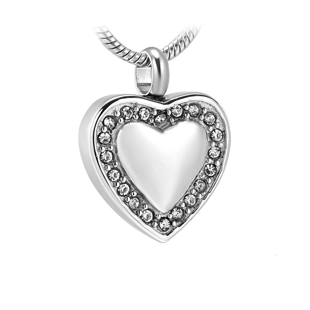 J-754- Heart With Rhinestones - Pendant Chain Silver
