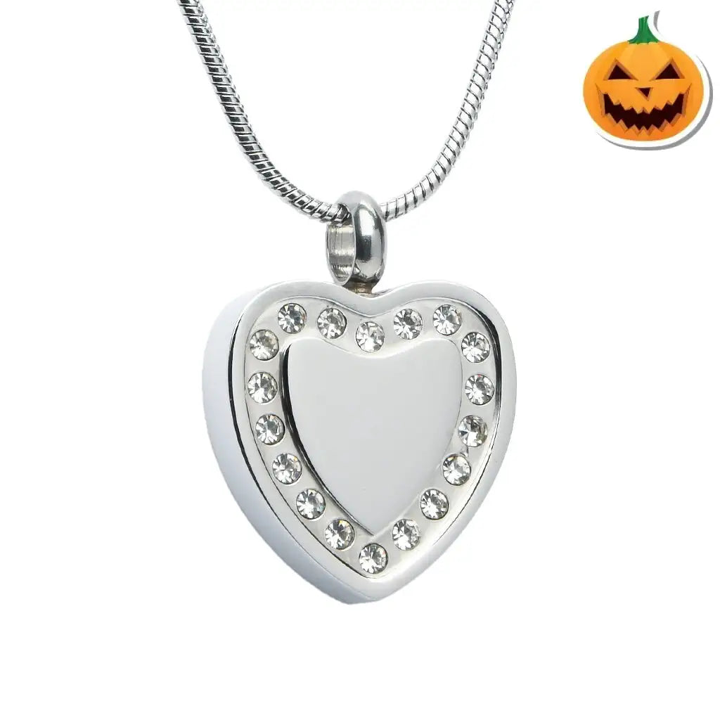 J-764- Silver Heart with Rhinestones - Pendant with Chain