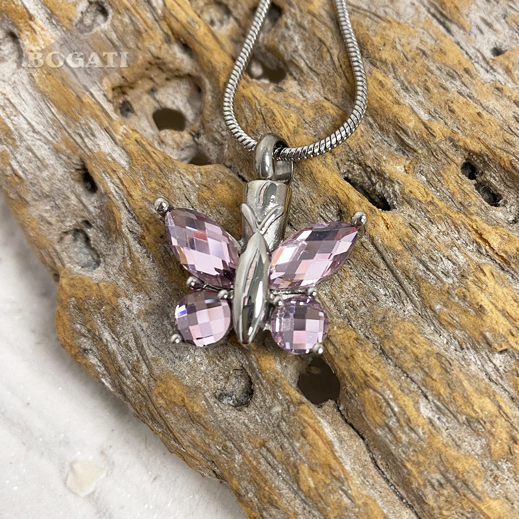 J-7948 - Cut Glass Butterfly Pendant With Chain