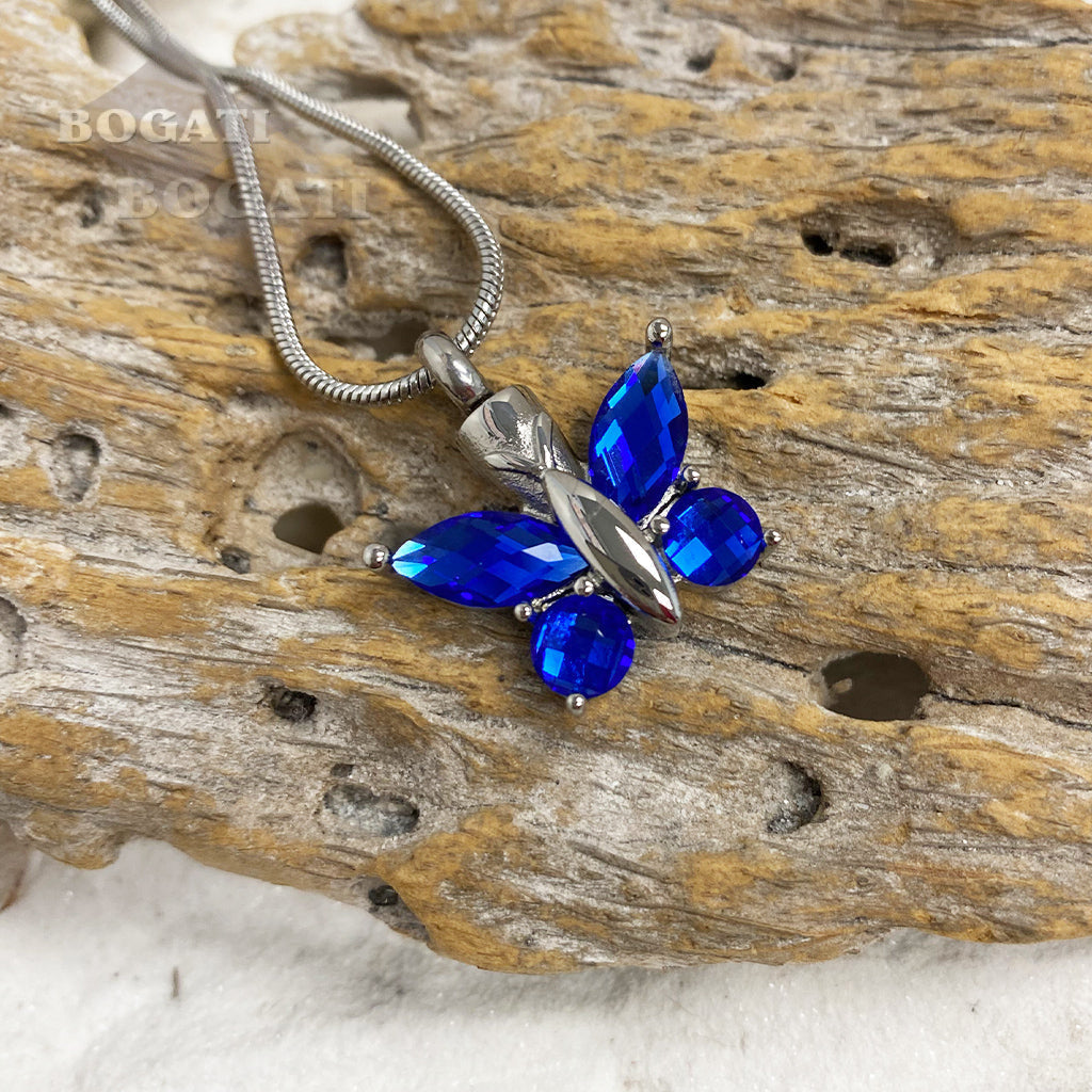 J-7948 - Cut Glass Butterfly Pendant With Chain