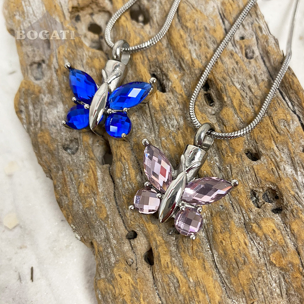 J-7948 - Cut Glass Butterfly Pendant With Chain