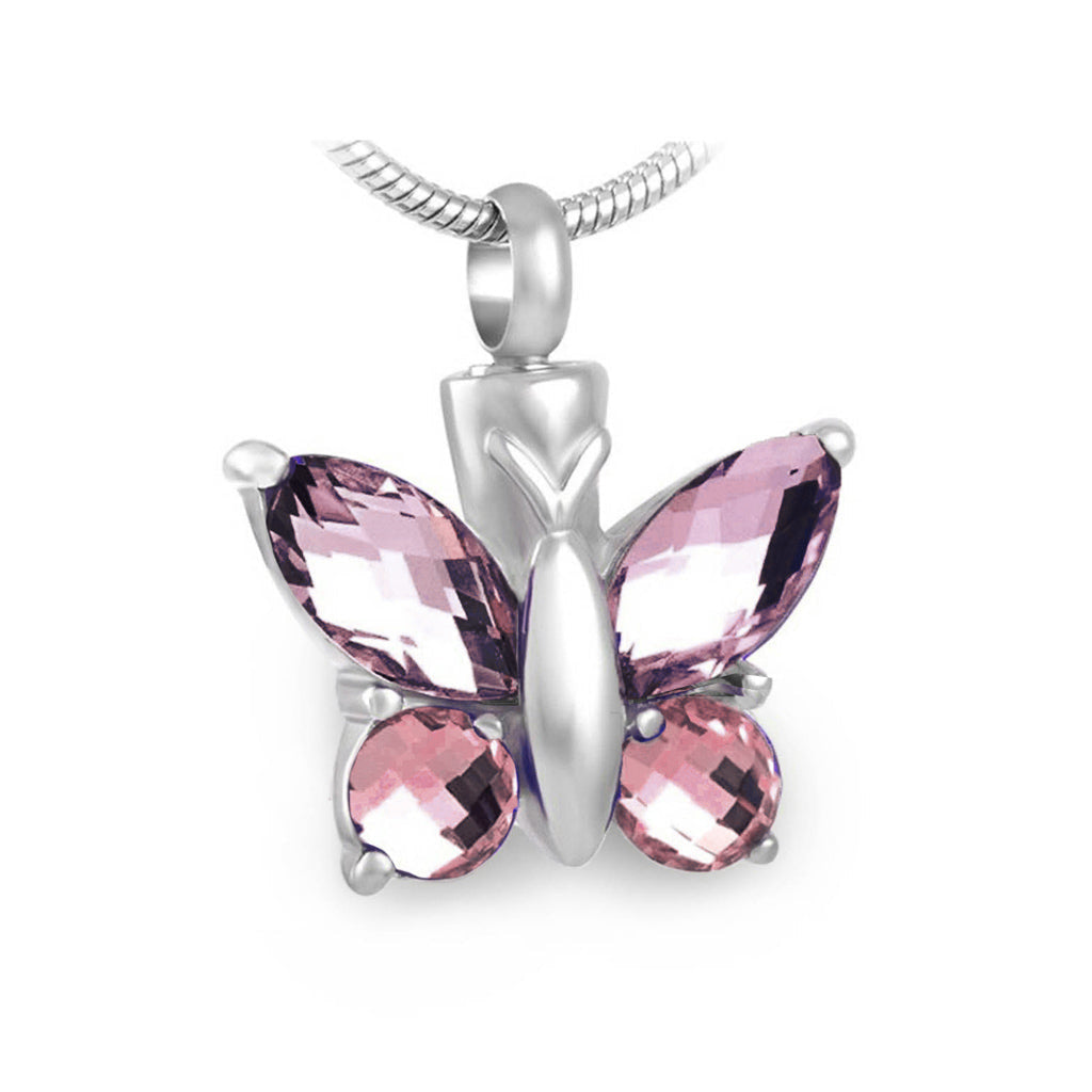 J - 7948 - Cut Glass Butterfly Pendant With Chain Purple