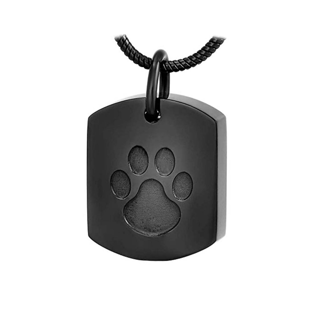 J-8003 Tag with Paw Print - Pendant with Chain Black