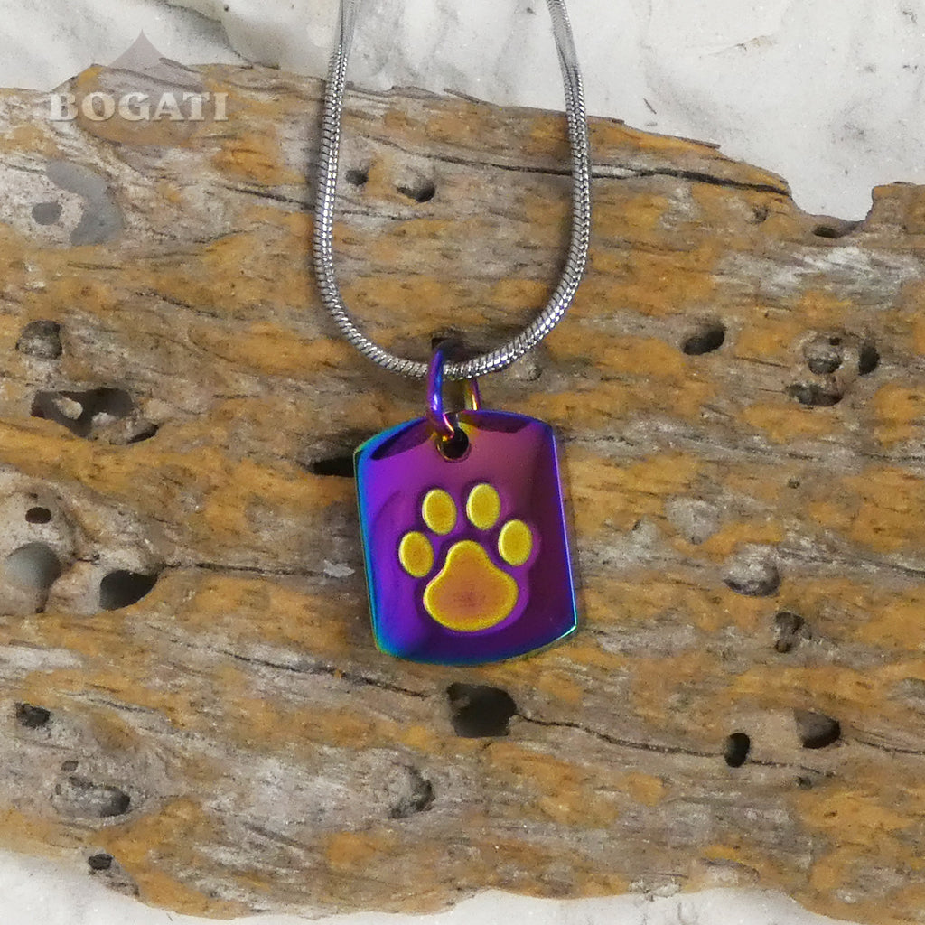 J-8003 Tag With Paw Print - Pendant Chain