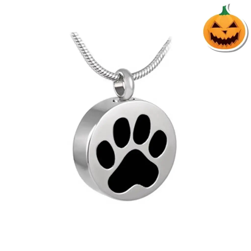 J-880 - Black Paw Print - Silver-tone - Pendant with Chain
