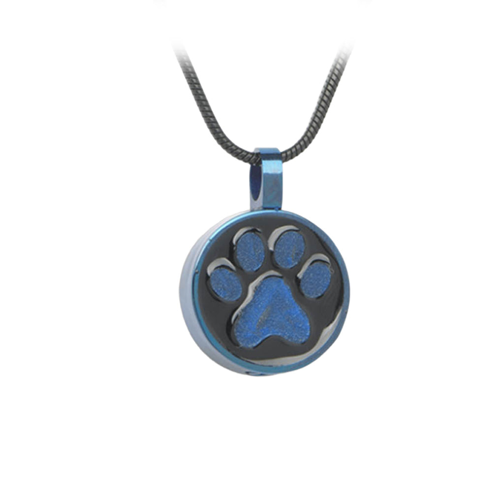 J-886 - Circle with Paw Print - Pendant with Chain Blue