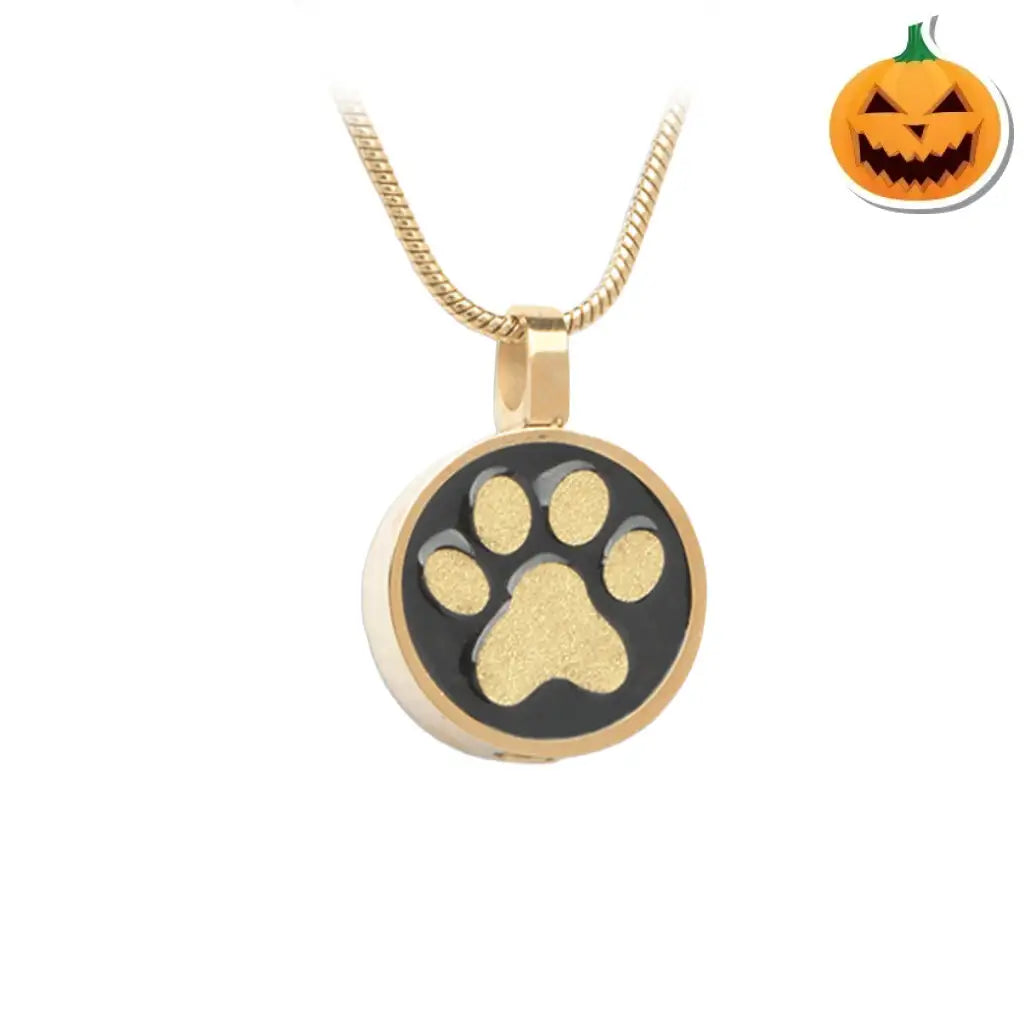 J-886 - Circle with Paw Print - Pendant with Chain Gold