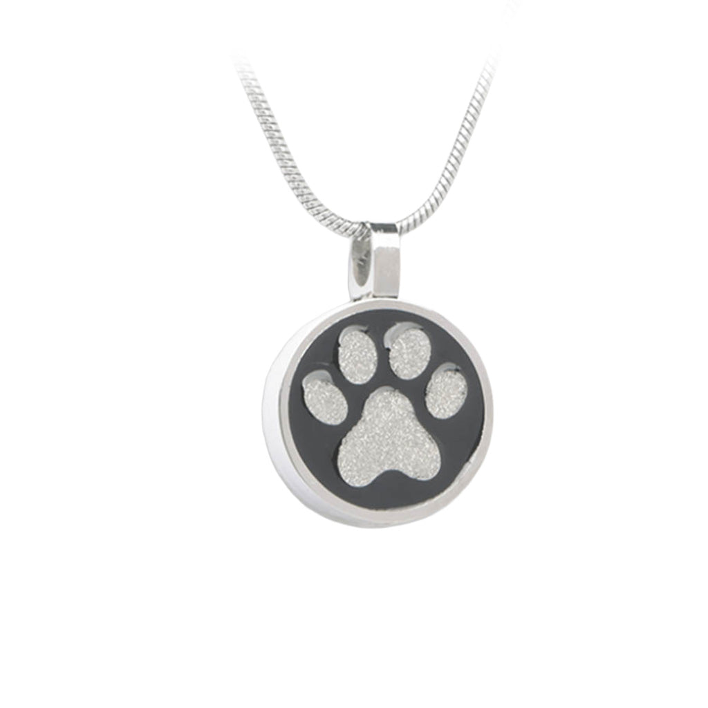 J-886 - Circle with Paw Print - Pendant with Chain Silver