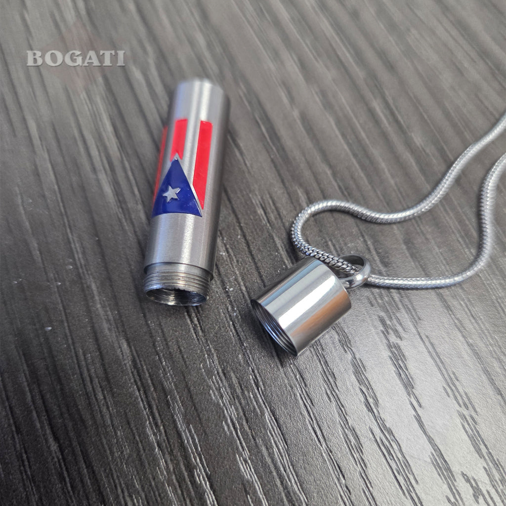 J-CYL-PRF - Puerto Rican Flag Cylinder - Silver-tone - Pendant with Chain