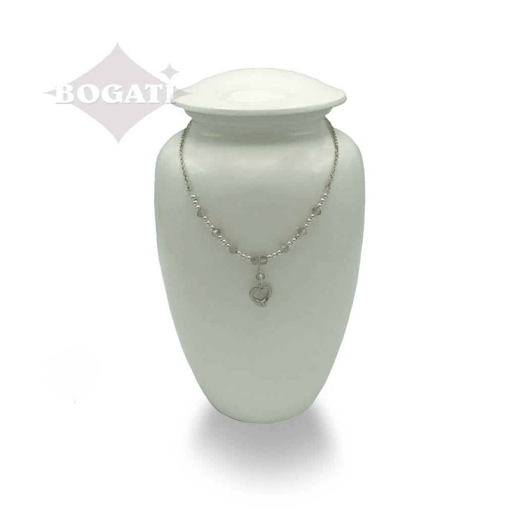 CLEARANCE - Urn Adornment - MI-7 Silver Beads with Silver Heart