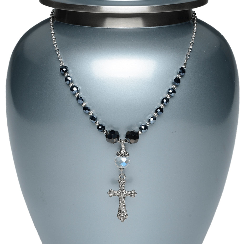 CLEARANCE - Urn Adornment - MI-9 Gothic Cross with Black & Crystal Beads