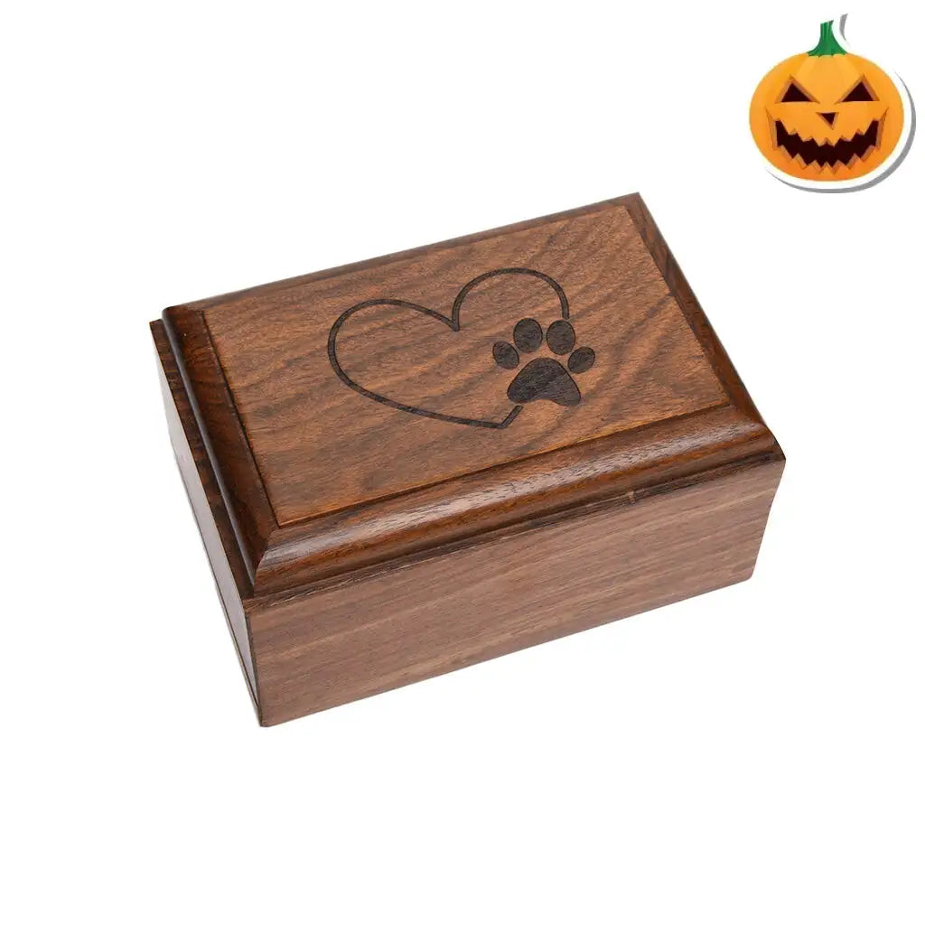 SMALL Rosewood Urn -2705- Bevel Edge - Paw print & Heart