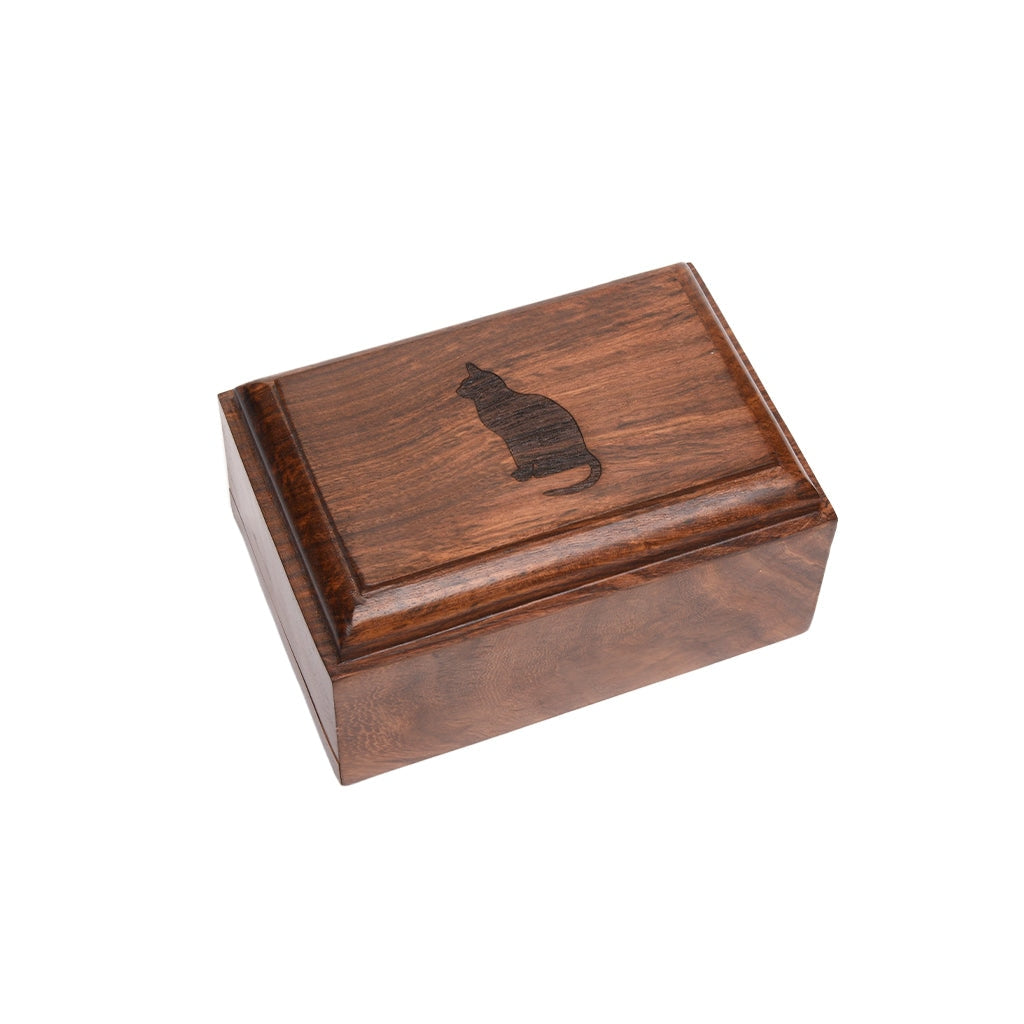 EXTRA SMALL Rosewood Urn -2705- Bevel Edge - Cat Silhouette
