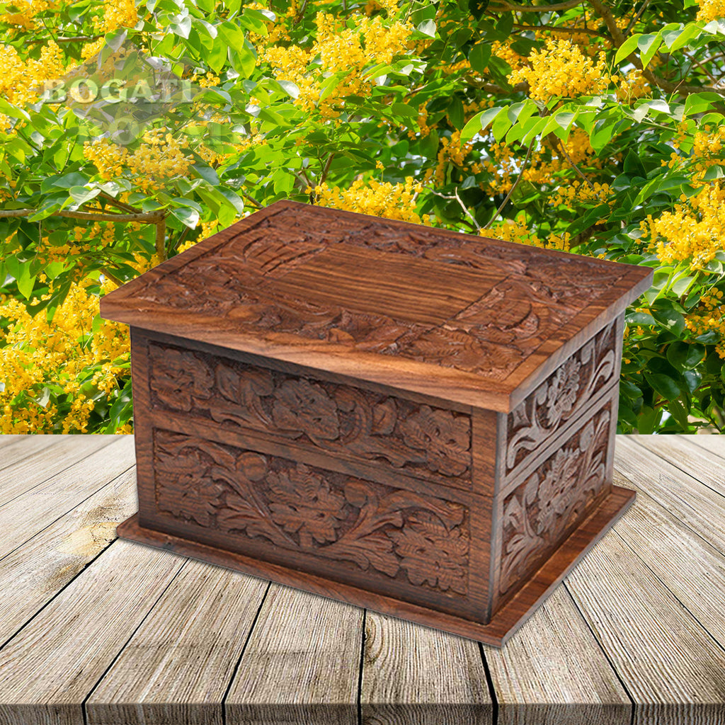 ADULT - Rosewood Memory Box Urn - Rustic look - Leaf Design - Case of 6