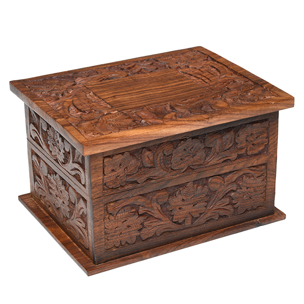 ADULT - Rosewood Memory Box Urn - Rustic look - Leaf Design - Case of 6