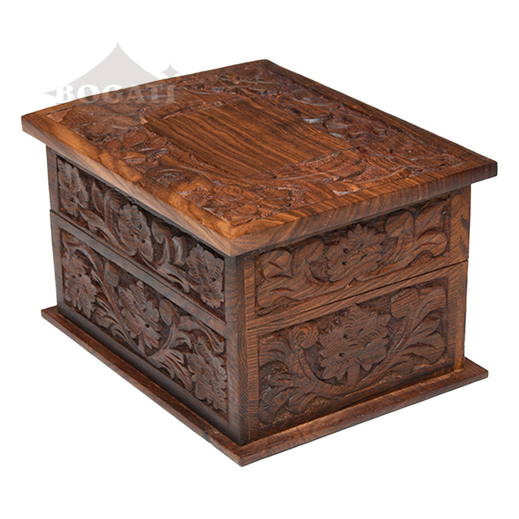ADULT - Rosewood Memory Box Urn - Rustic look - Leaf Design - Case of 6
