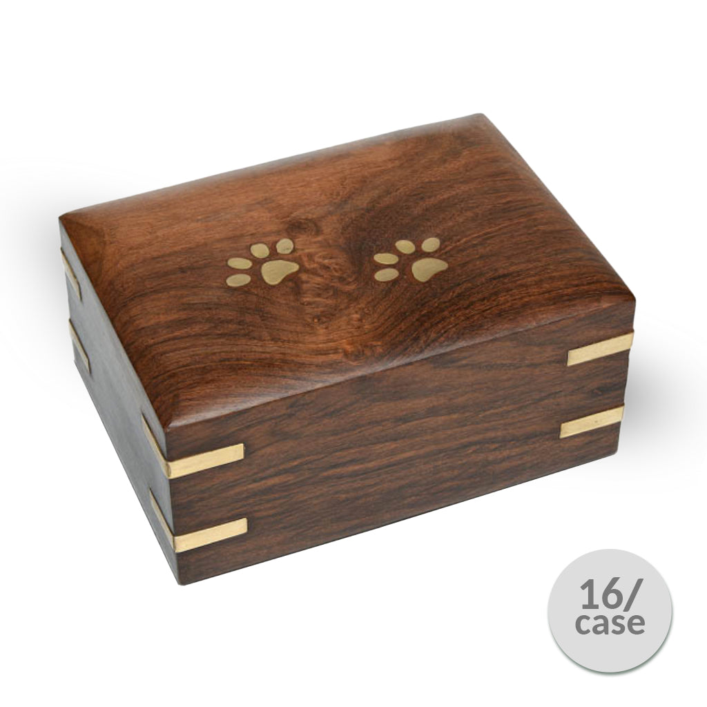 MEDIUM - Rosewood Pet Urn RW-PP with Brass Paws and Corners -Case of 16