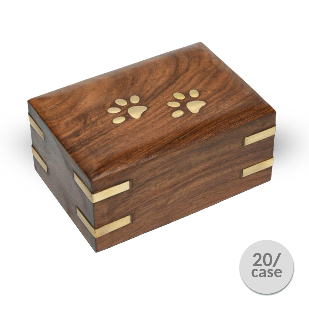 SMALL - Rosewood Pet Urn RW-PP with Brass Paws and Corners - Case of 20