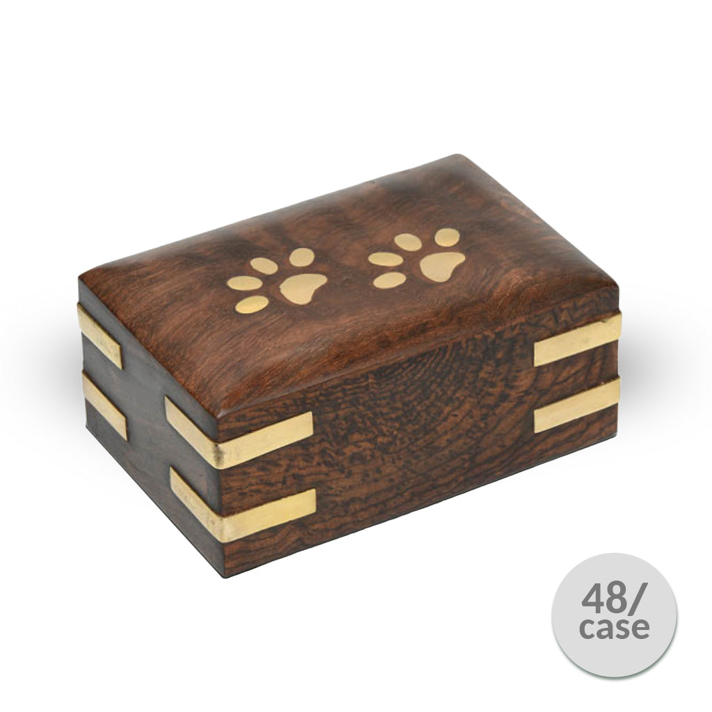 EXTRA SMALL - Rosewood Pet Urn RW-PP with Brass Paws and Corners- Case of 48