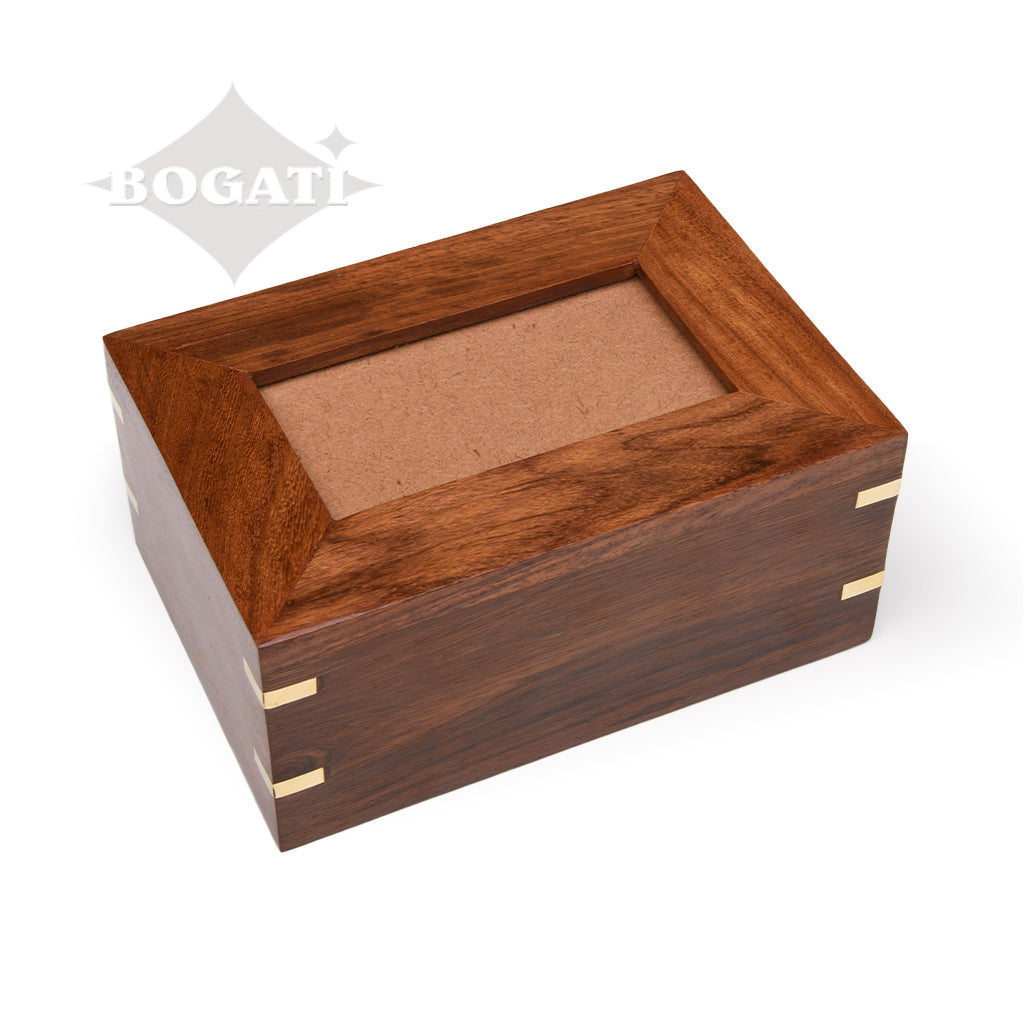 SMALL - Rosewood Photo Frame Urn -517- Brass coners