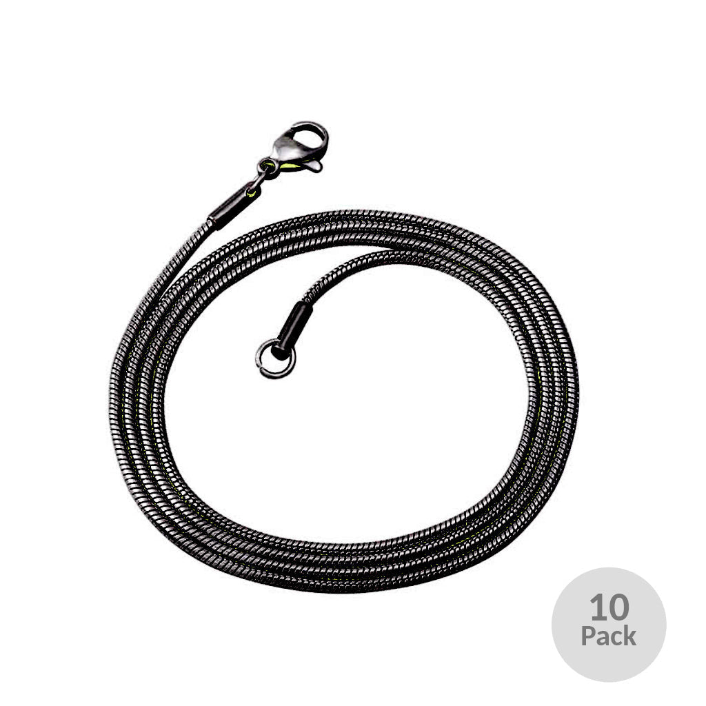 Snake Chain - 1.2mm x 22in Length -Pack of 10 Black