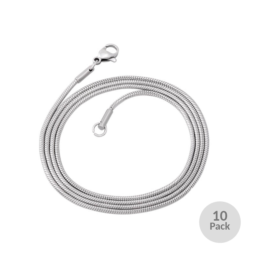 Snake Chain - 1.2mm x 22in Length -Pack of 10 Silver