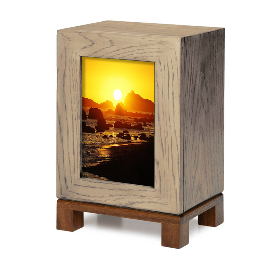 IMPERFECT SELECTION - ADULT Rustic Style Photo Frame Urn - Rocky Coast Sunset