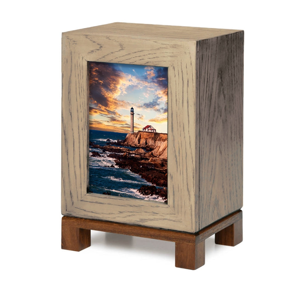 IMPERFECT SELECTION - DULT Rustic Style Photo Frame Urn - Lighthouse on the Rocky Shore