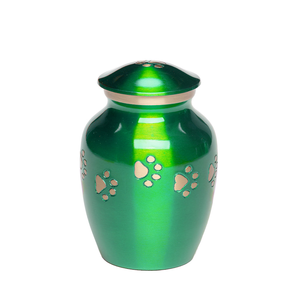 IMPERFECT SELECTION- SMALL Brass Pet Urn - "Forever Paw" Green-Gold