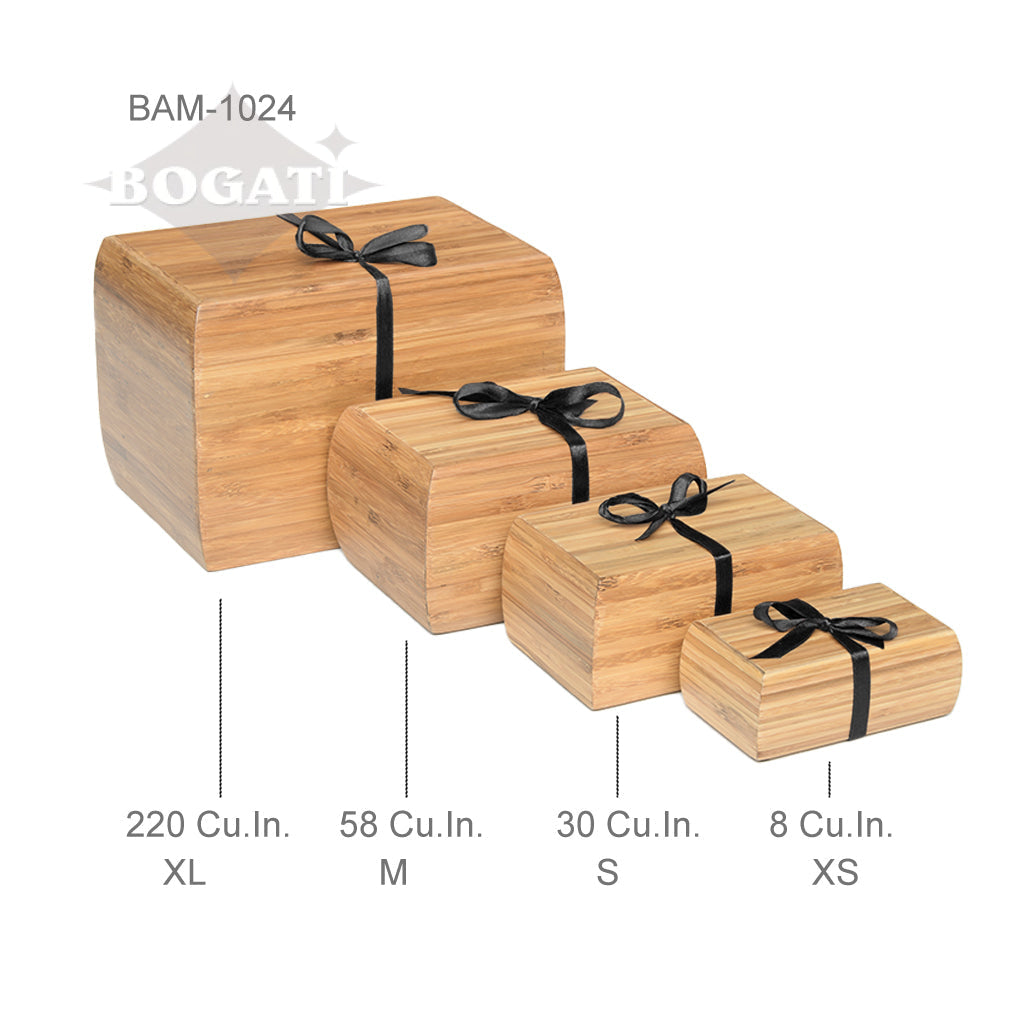 IMPERFECT SELECTION - EXTRA SMALL - Bamboo Urn - 1024 - Curved edges removable Satin ribbon - Case of 36