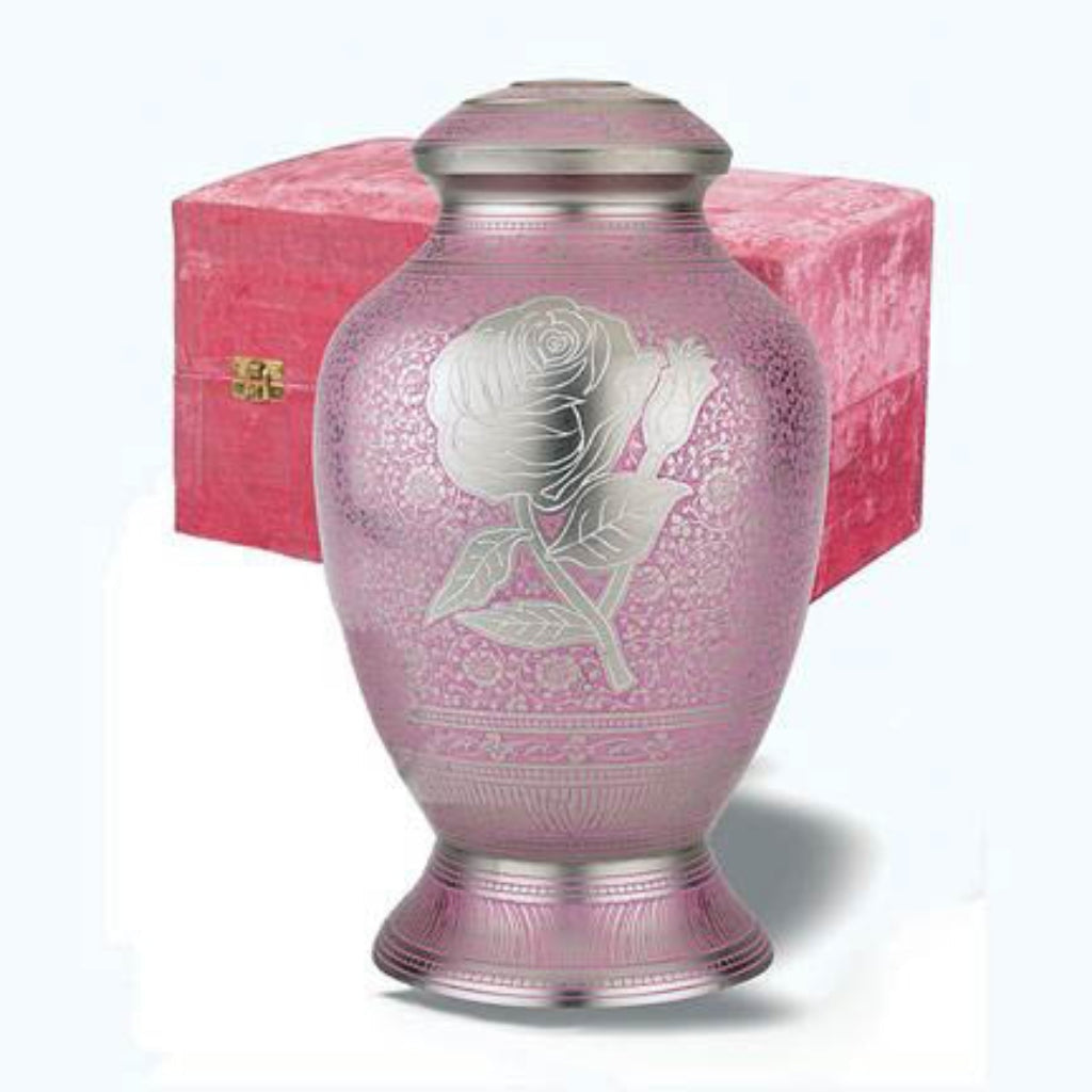 ADULT Brass Cremation Urn -106-10- Rose with pink box