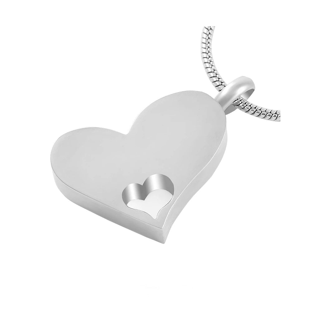 J-1292 - Heart with Little Heart - Silver-tone - Pendant with Chain