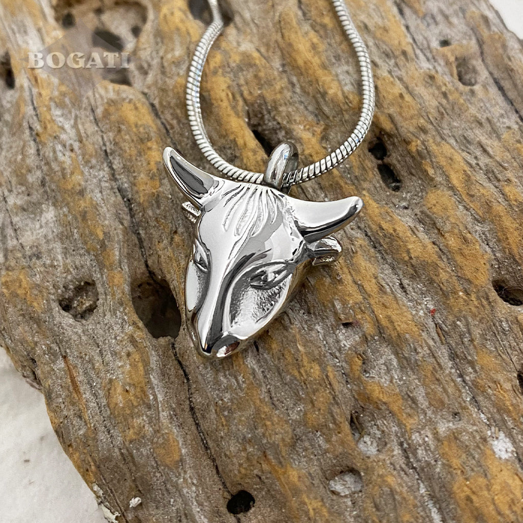 CLEARANCE - J-1511 Bull Silver-tone- Pendant with Chain