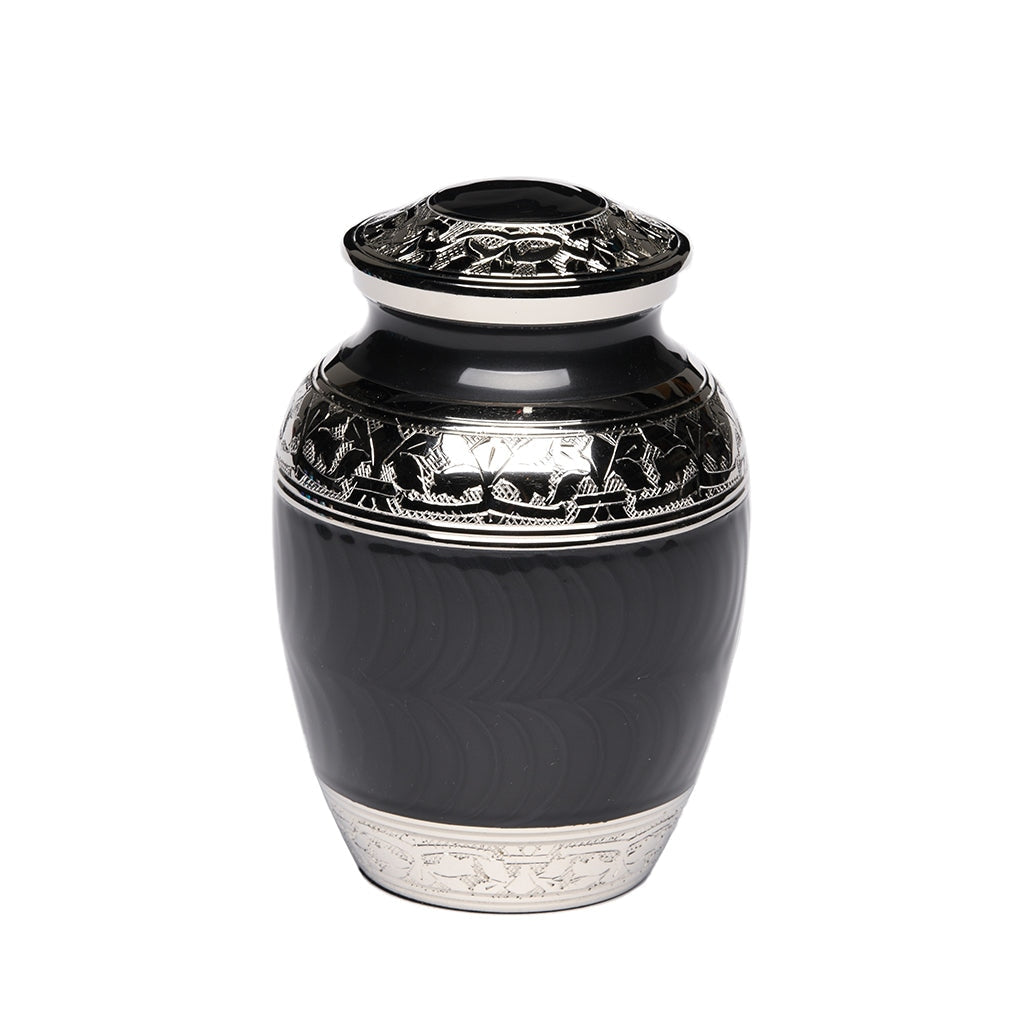 MEDIUM Nickel Plated Brass Urn -1528- Fleur-de-Lis Black