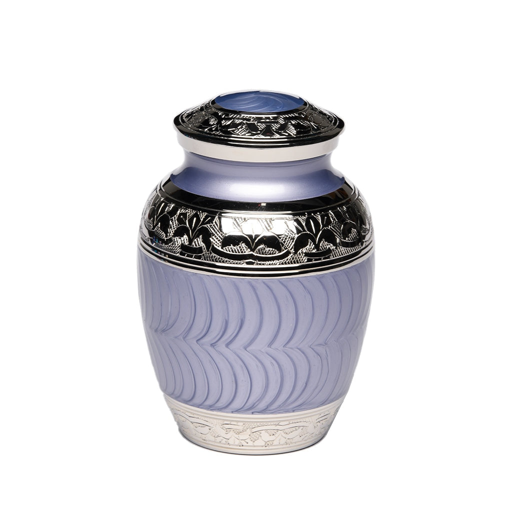 MEDIUM Nickel Plated Brass Urn -1528- Fleur-de-Lis Purple