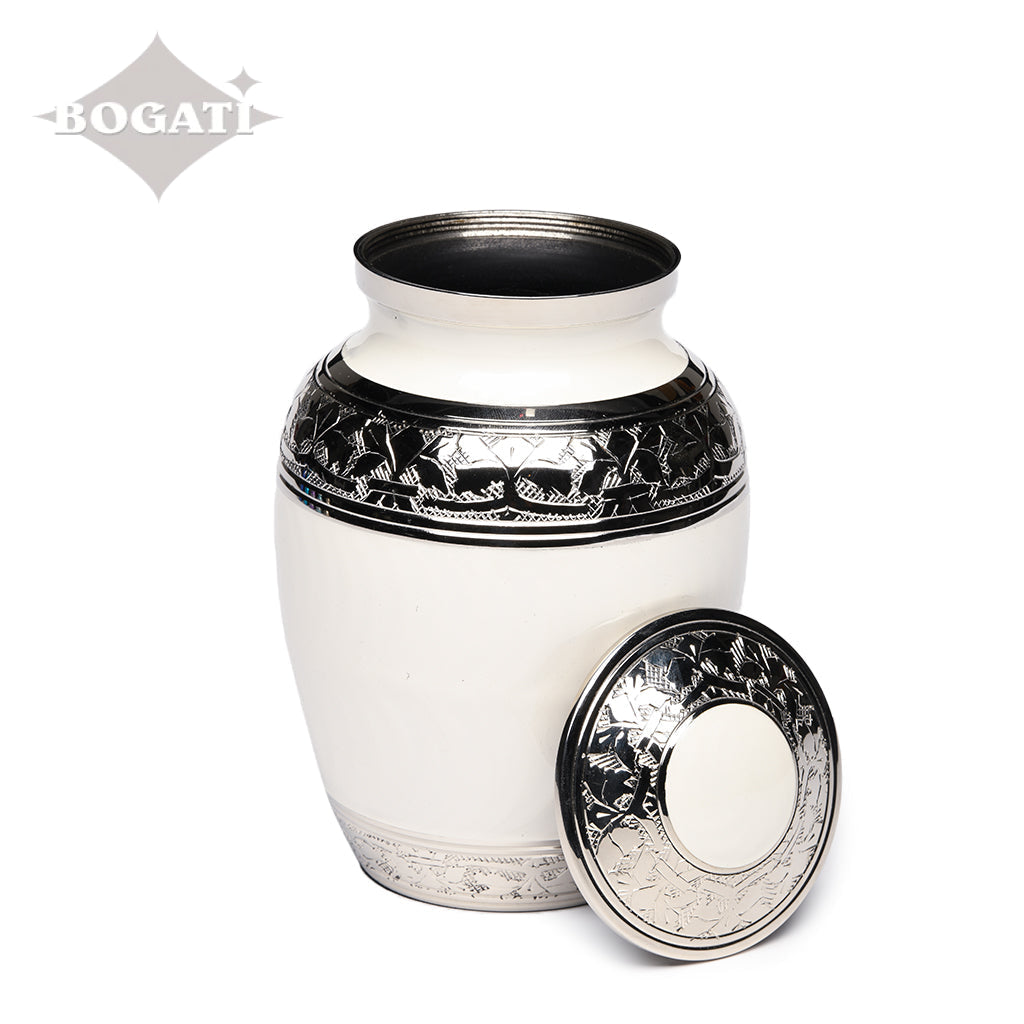 MEDIUM Nickel Plated Brass Urn -1528- Fleur-de-Lis