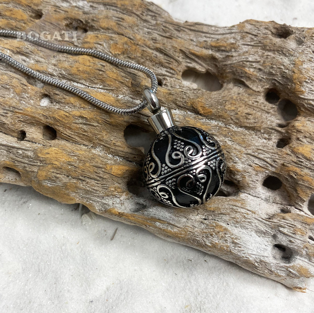J-1918 - Antique Sphere- Silver-tone - Pendant with Chain