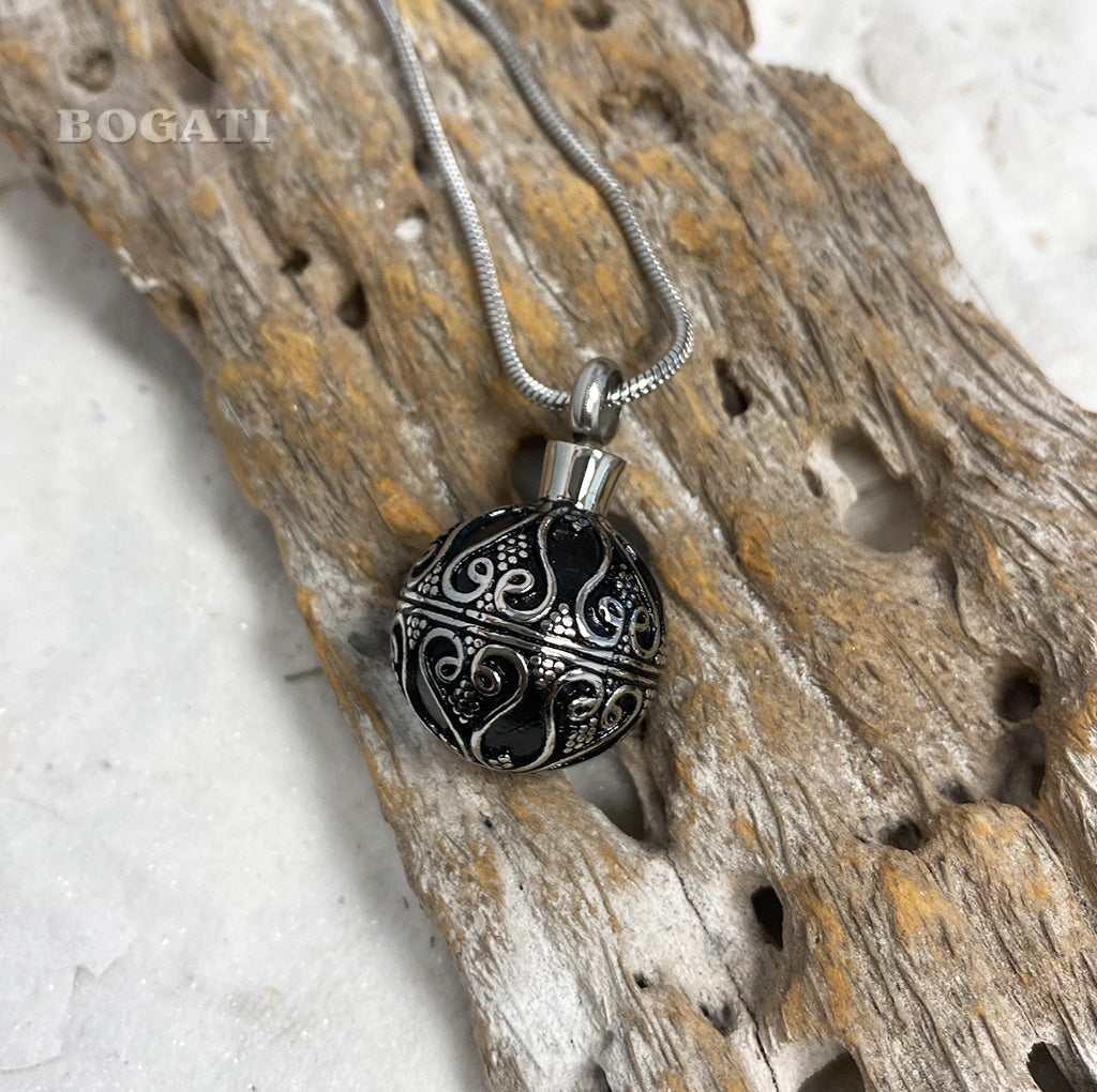 J-1918 - Antique Sphere- Silver-tone - Pendant with Chain