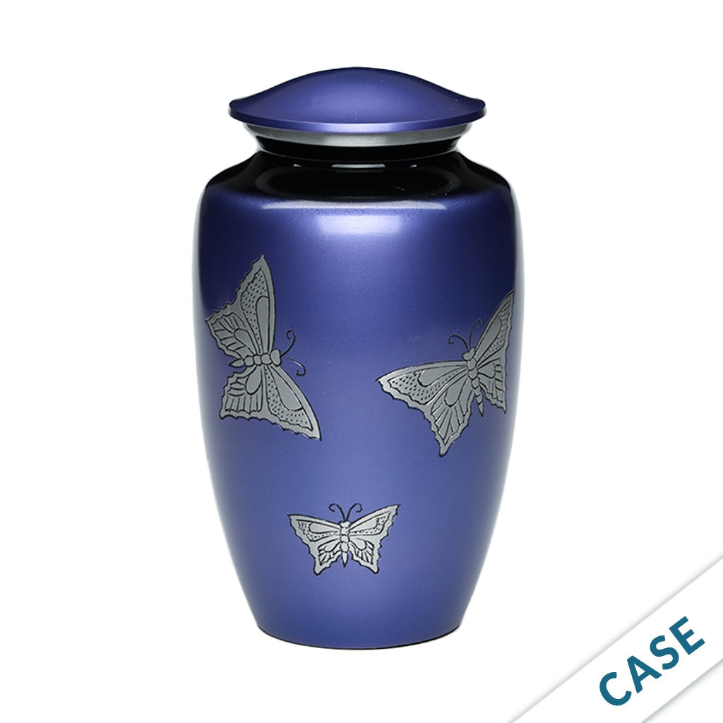 CLEARANCE ADULT -Classic Alloy Urn -2415– with engraved BUTTERFLIES - Case of 4 Purple