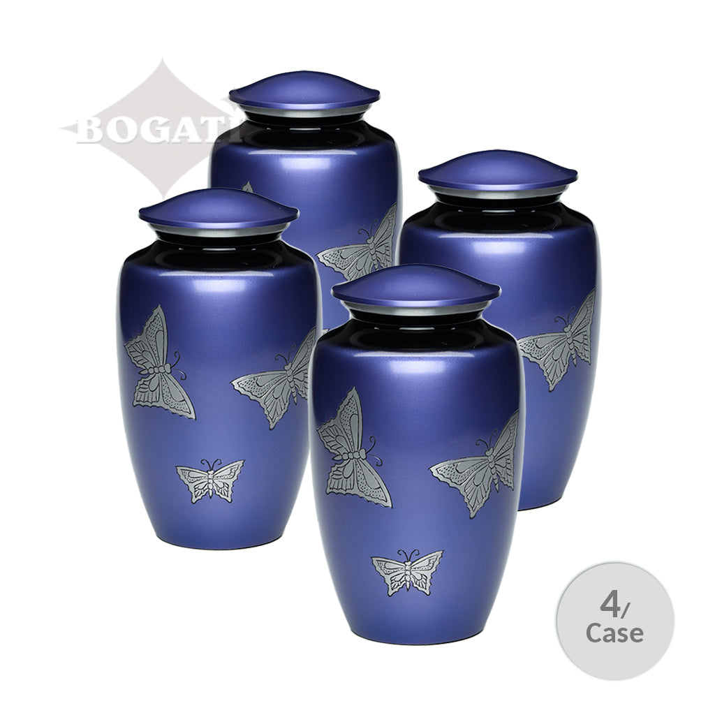 CLEARANCE ADULT -Classic Alloy Urn -2415– with engraved BUTTERFLIES - Case of 4