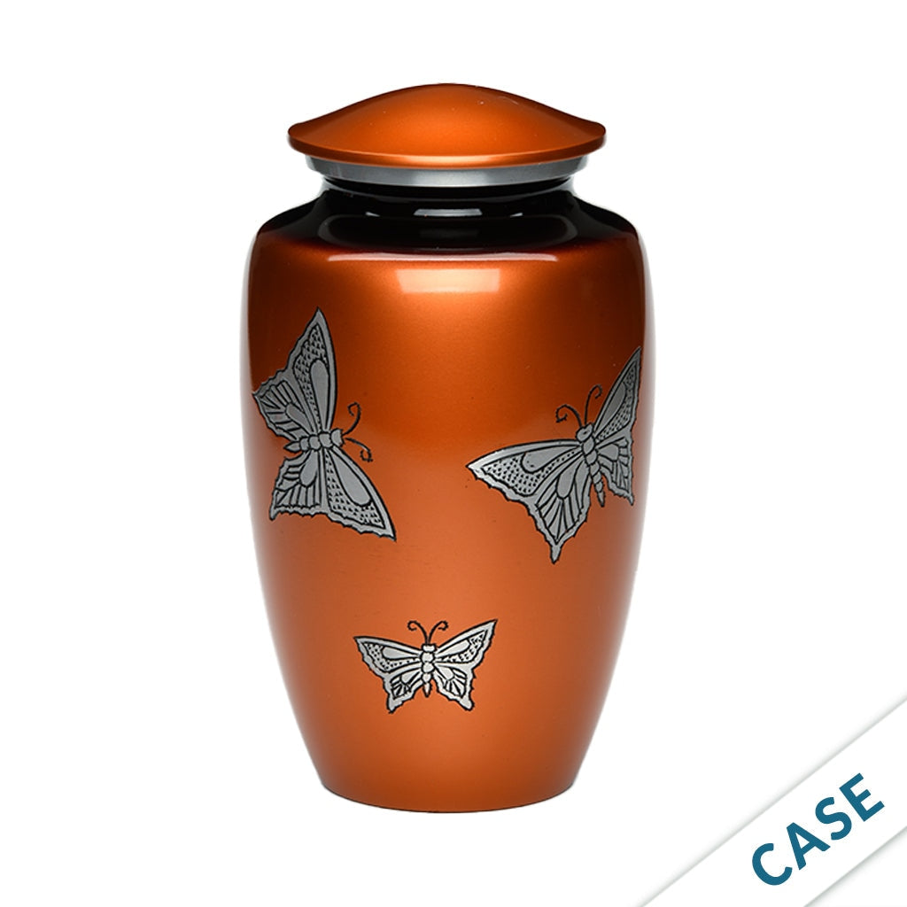 CLEARANCE ADULT -Classic Alloy Urn -2415– with engraved BUTTERFLIES - Case of 4 Rust