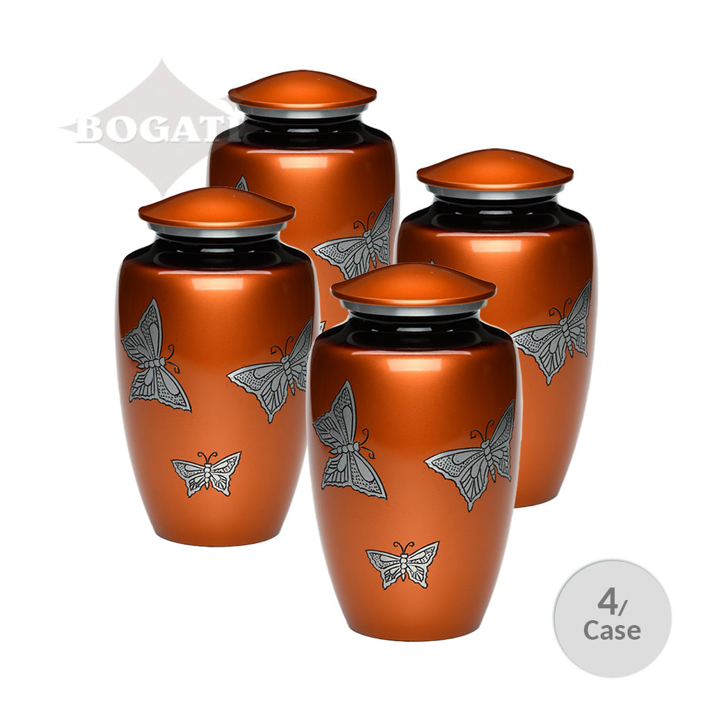CLEARANCE ADULT -Classic Alloy Urn -2415– with engraved BUTTERFLIES - Case of 4