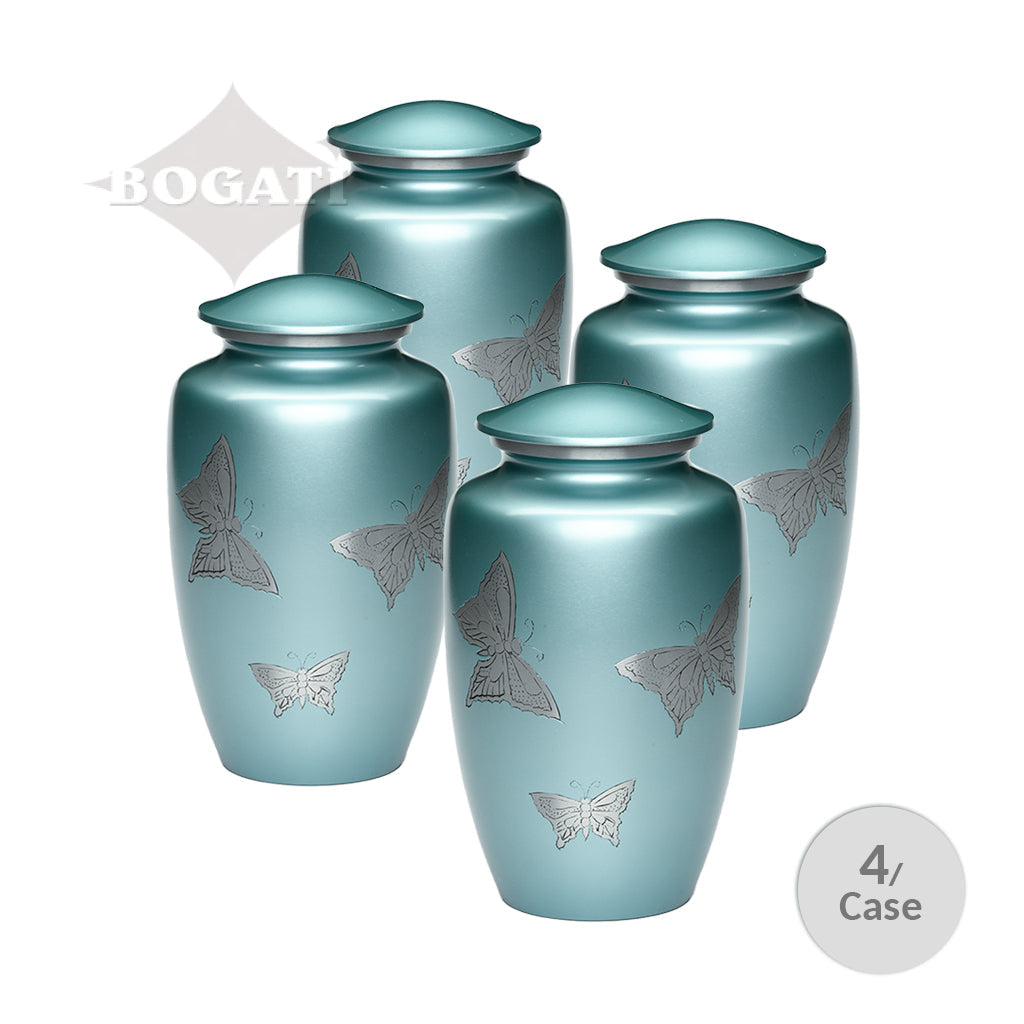 ADULT -Classic Alloy Urn -2415– with engraved BUTTERFLIES - Case of 4