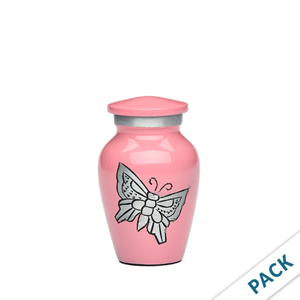 KEEPSAKE -Classic Alloy Urn -2415– with engraved BUTTERFLIES - Pack of 10 Pink